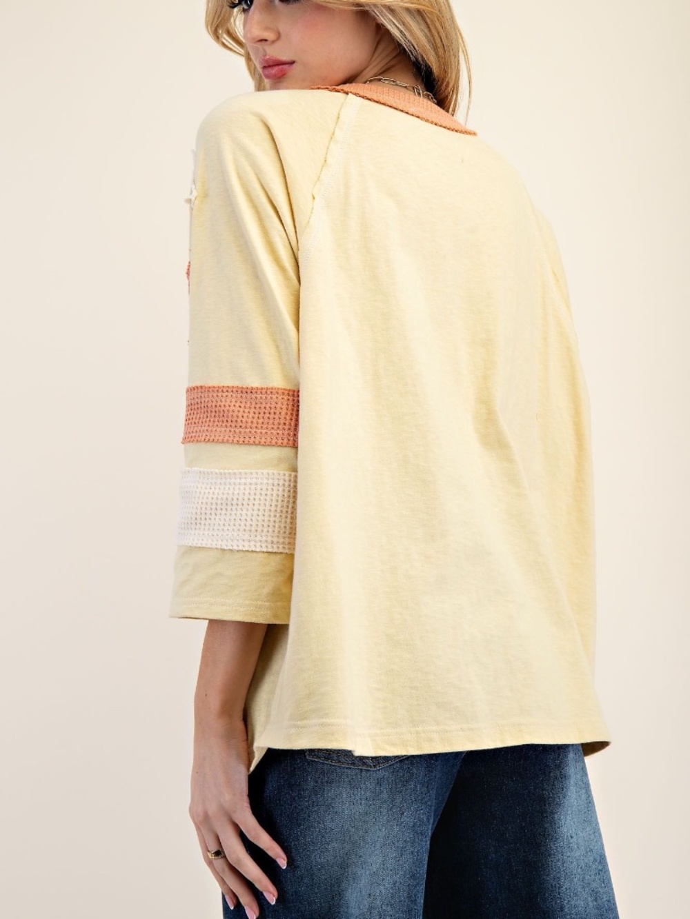 NEW EASEL STAR PATCH HENLEY TOP LIGHTWEIGHT PULLOVER 1/4 BUTTON SHIRT OVERSIZED - Picture 10 of 10